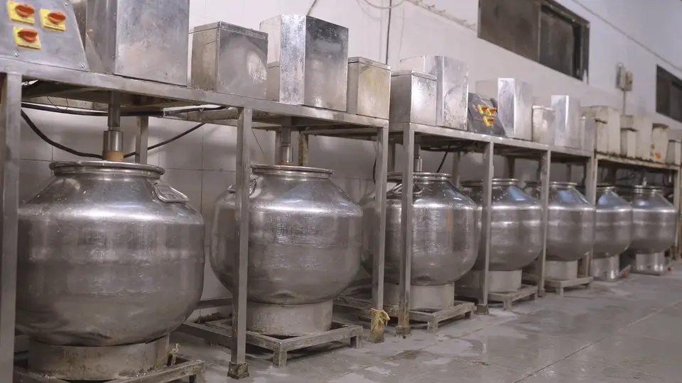 Row of Bilona churns in the Eliqo kitchen